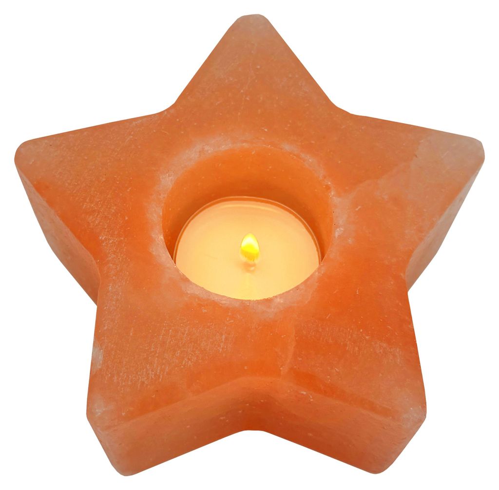 HAF 1x Salzkristall Teelichthalter Stern Rosa | Kristallsalz Kerzenhalter | Handgefertigt Harmonisches Licht | Stilvolle Dekoration | ohne Teelicht