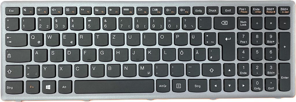 DE Schwarz Tastatur Keyboard mit Gray Rahmen kompatibel für IBM Lenovo Ideapad S510P