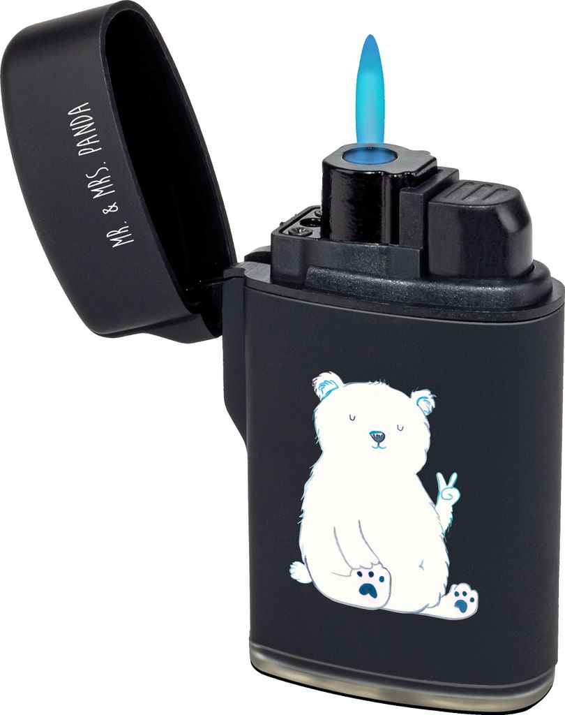 Mr. & Mrs. Panda gas anzünder Eisbär Faul - Schwarz - Geschenk, zündgerät, Nordpol, sturmfeuerzeug, Feuerzeug, Büro, Entspannen, Homeoffice, F...