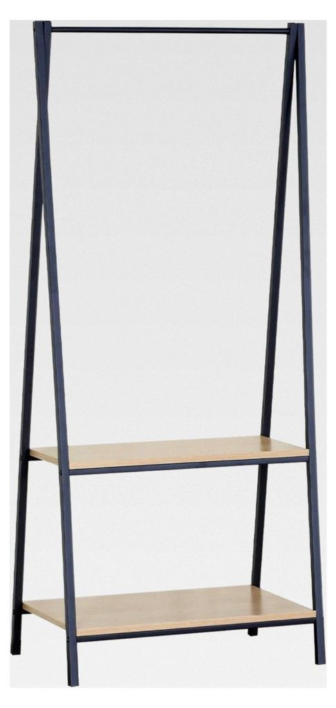 Kleiderständer mit 2 Einlegeböden, Metall und Spanplatte, Schwarz Beige, Moderner Stil, Platzsparend - Maße HxBxT: 150 x 64 x 40 cm