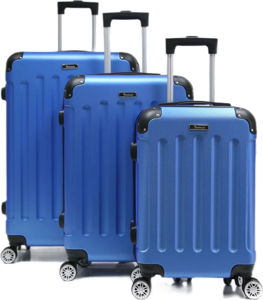 Set valise rigide 3 pièces trolley bleu grand volume pour voyage