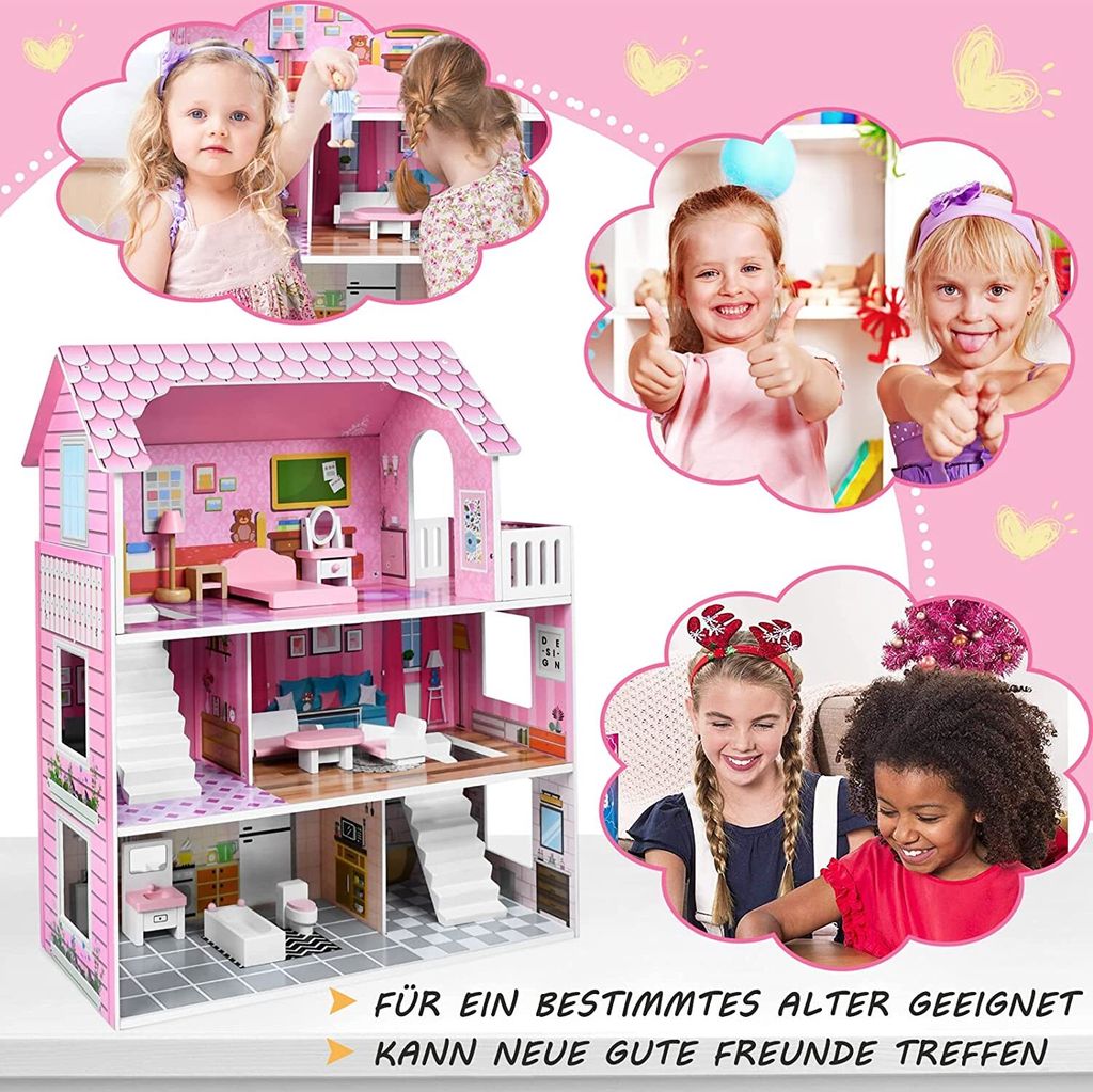 ACXIN Rosa Puppenhaus Holz Große Puppenvilla Mädchen Produktbild 5