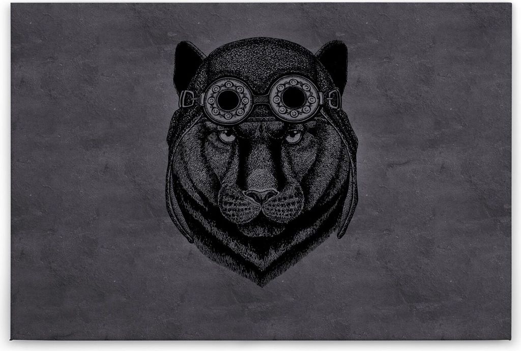 Leinwandbild Tiere 60 x 90 cm - Wandbild Panther Grau Schwarz - Keilrahmen Wohnzimmerdeko Wanddeko Wandgemälde