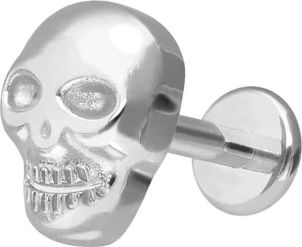 Ohrpiercing, Nasenpiercing Premium Titan Labret mit Innengewinde TOTENKOPF Silber Stablänge: 6mm