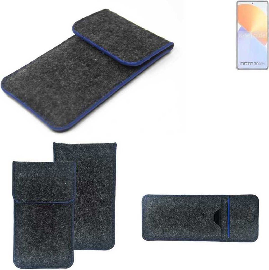 K-S-Trade Handy-Hülle Schutz-Hülle kompatibel mit Infinix Note 30 VIP Filztasche Pouch Tasche Case Sleeve Filzhülle dunkelgrau, blauer Rand