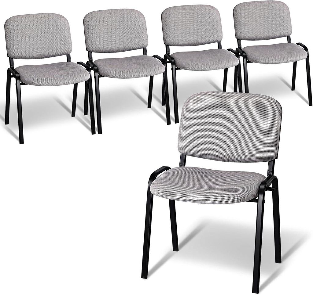 5 Stück Besucherstuhl,stapelbare Gaststühle, Netzgewebe-Sitz, Stahlrahmen, 55×40.5×77 cm, Tragfähigkeit 150 kg, hellgrau