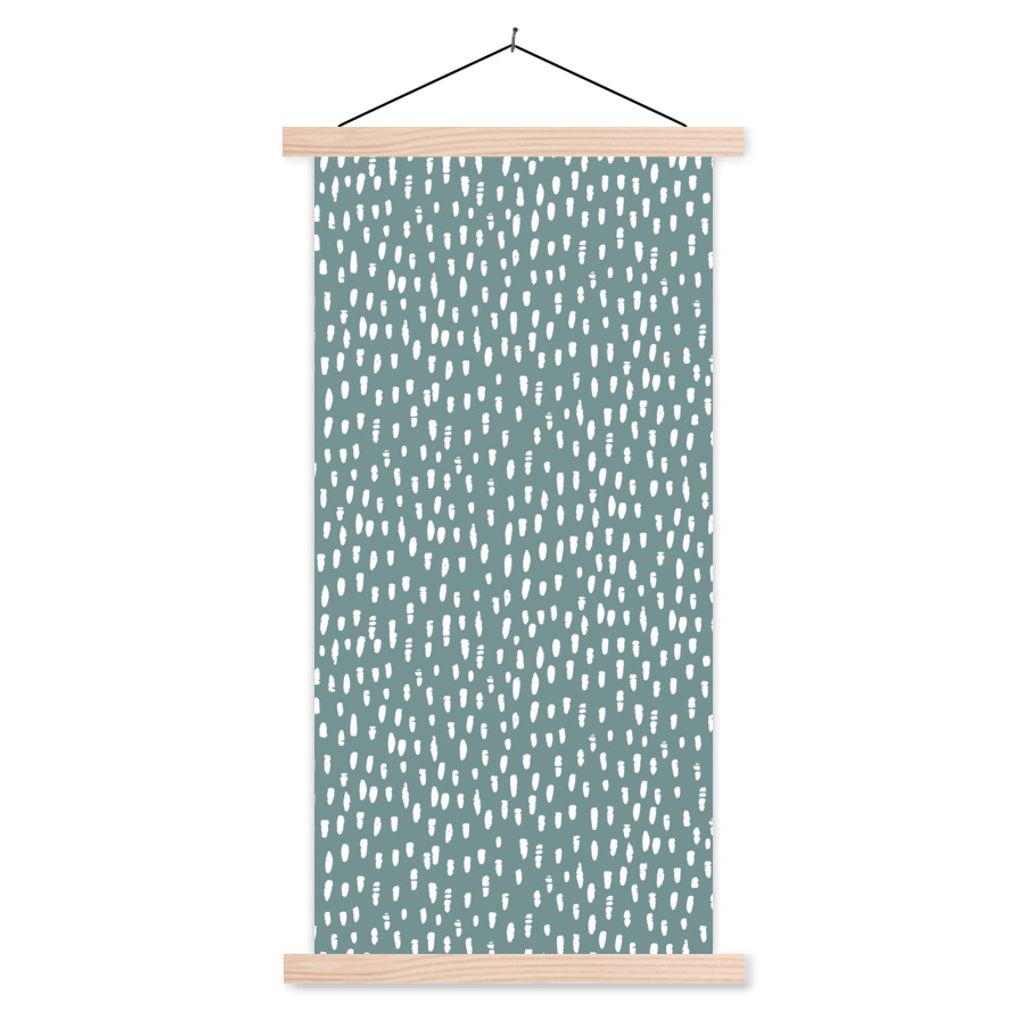 MuchoWow Textilposter Polka dots - Weiß - Grün 40x80 cm mit holzfarbenen Rahmen - Wohnzimmer