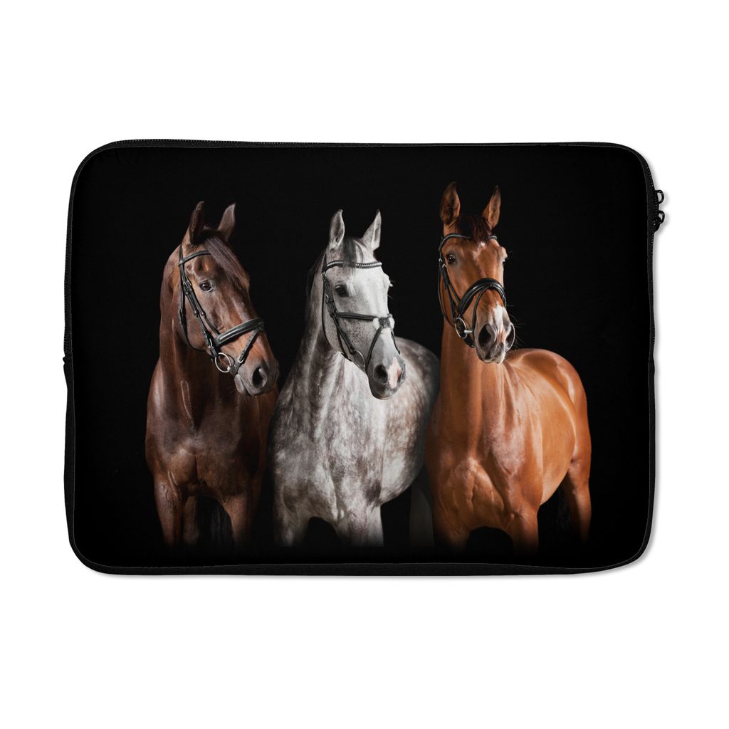 MuchoWow Laptop Hülle 13 Zoll Pferde - Tiere - Schwarz Laptoptasche - Laptophülle - Sleeve - Rundumschutz