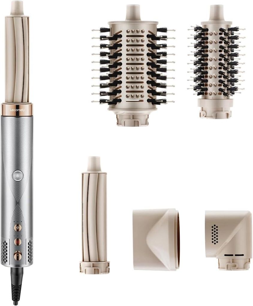 5-in-1 Airstyler mit Auto-Lockenstab, High-Speed Ionen Föhn, Glättbürste, Warmluftbürste, Volumenbürste, Schnelltrocknend, Coanda-Effekt, Kein...