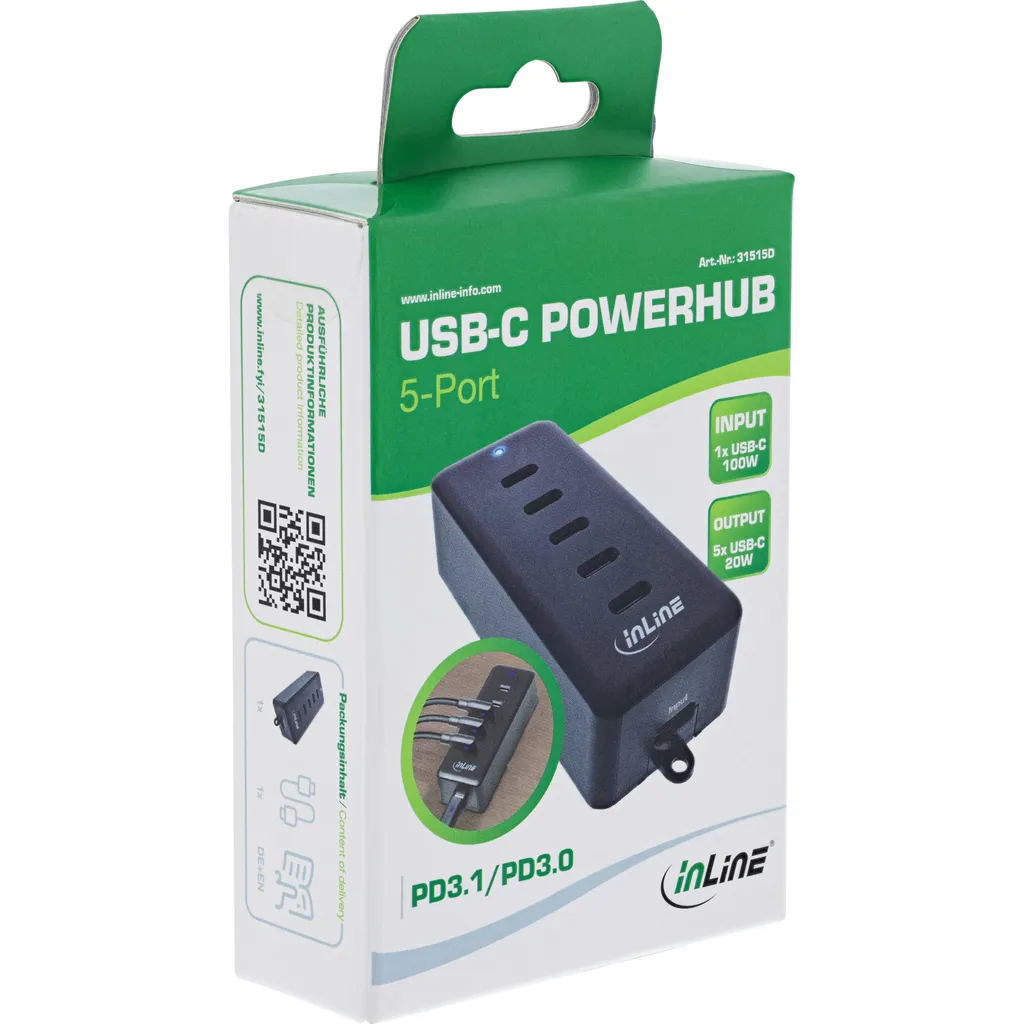 Chargeur Multi-Ports USB-C 100W InLine PowerHub avec Extension Intégrée