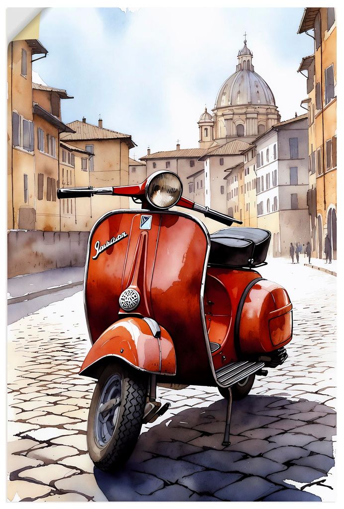 ARTland Wandbild, selbstklebend Roter Motorroller in Italien Größe: 20x30 cm