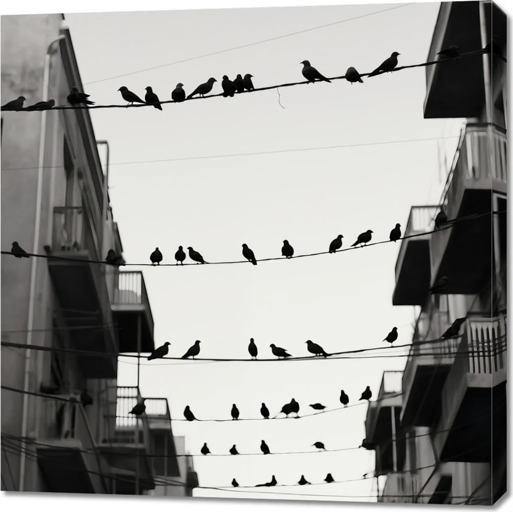 Décoration murale oiseau et paysage urbain carré 90x90cm