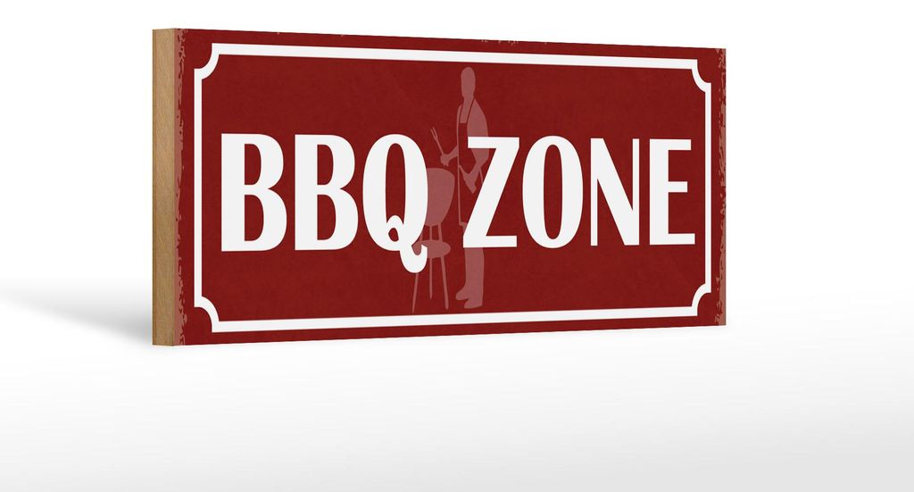 Holzschild Hinweis 27x10cm BBQ Zone Grill Fleisch