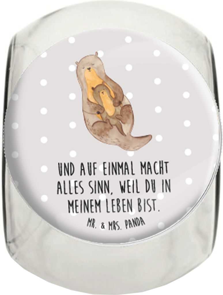 Mr. & Mrs. Panda keksglas Otter Kind XL 2000ml - Grau Pastell - Geschenk, Frischhaltedose, Seeotter, Mutter, Geburt, Kaffeedose, Vorratsbehälter, ...