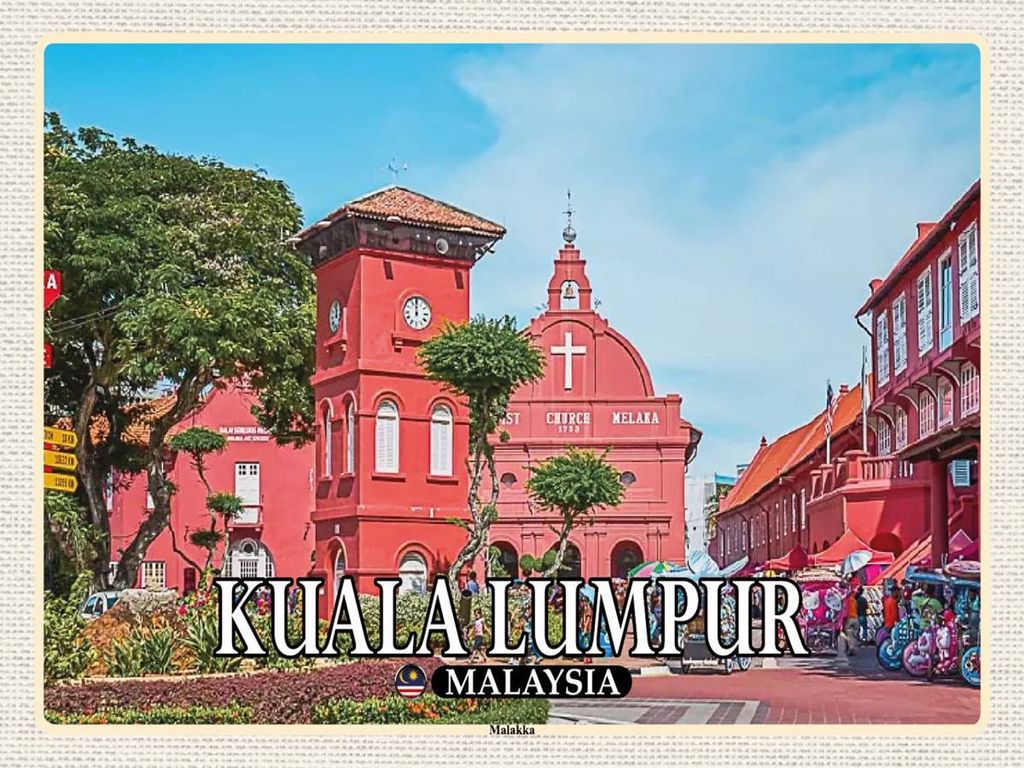vianmo Holzschild 30x40 cm Kuala Lumpur Malaysia Malakka Stadt Kirche Bildmotiv Reisemotiv Abenteuer Reisen