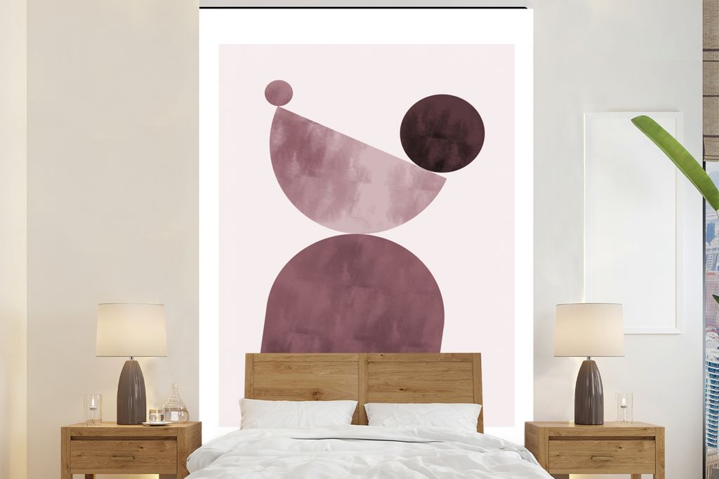 MuchoWow Fototapete für Wohnzimmer oder Schlafzimmer Wandtapete Vinyl Motivtapete Formen - Abstrakt - Pastell - Rosa - 195x300 cm - Das Hintergr...