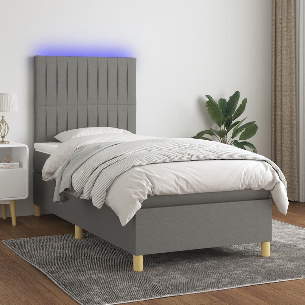 Maison Exclusive - Boxspringbett mit Matratze & LED Dunkelgrau 80x200 cm Stoff