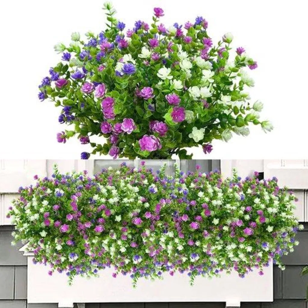 Fleurs artificielles multicolores et résistantes UV - Lot de 6 bouquets