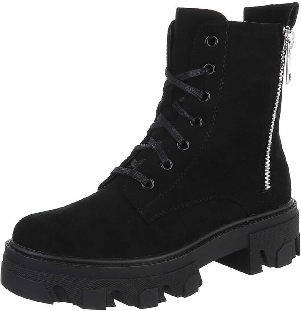 Ital-Design Damen Stiefeletten Plateaustiefeletten Wildlederoptik Schnürstiefeletten 87118207 Schwarz Gr. 36