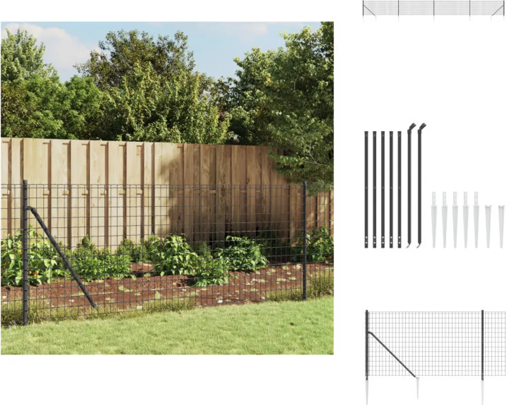 vidaXL Recinzione in rete metallica con piastre di fissaggio antracite 0,8x10 m - Pannelli di recinzione