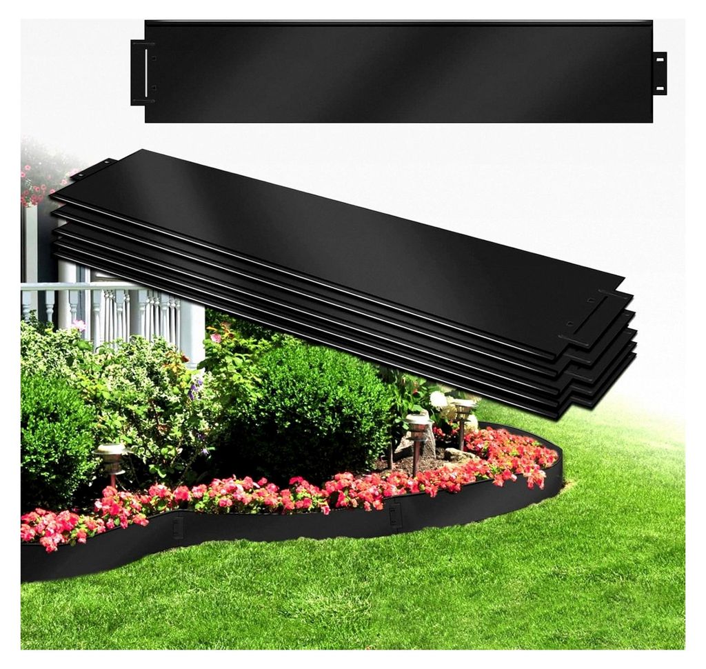 10M Rasenkante Verzinkt Metall Mähkante Beeteinfassung mit Schnalle, Flexible Schneidebar Gartenpalisade, Schwarz (10 Stück, 100x15cm)