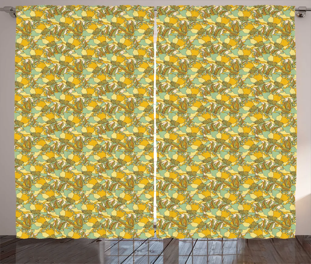 ABAKUHAUS Rideaux Fleurs de Prairie Orange et Menthe 280 x 225 cm