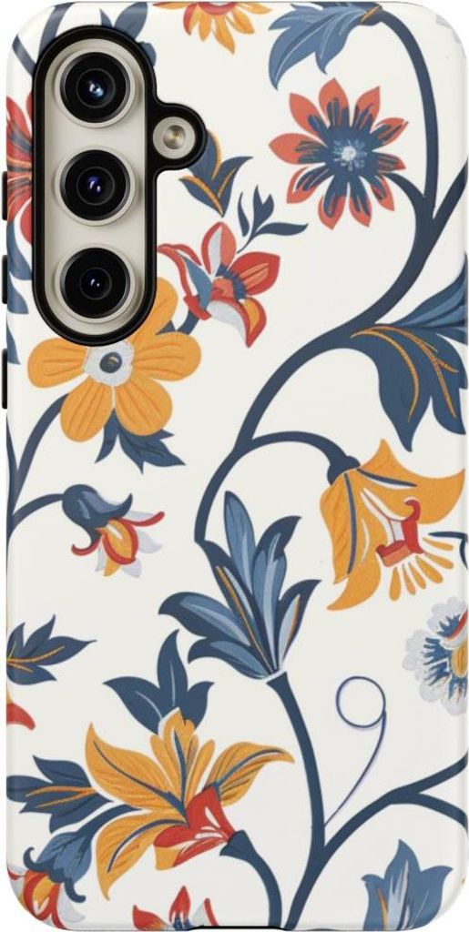 Retro-Blumenmuster in Blau, Rot und Gelb – Hülle Kompatibel mit Samsung Galaxy S24 Plus