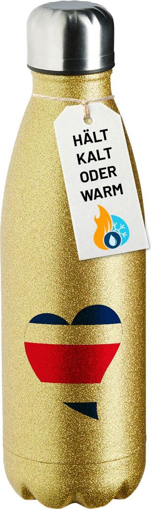 Huuraa Trinkflasche Costa Rica Flagge Herz 500ml Gold Edelstahl Wasserflasche Trinkflasche Geschenkidee