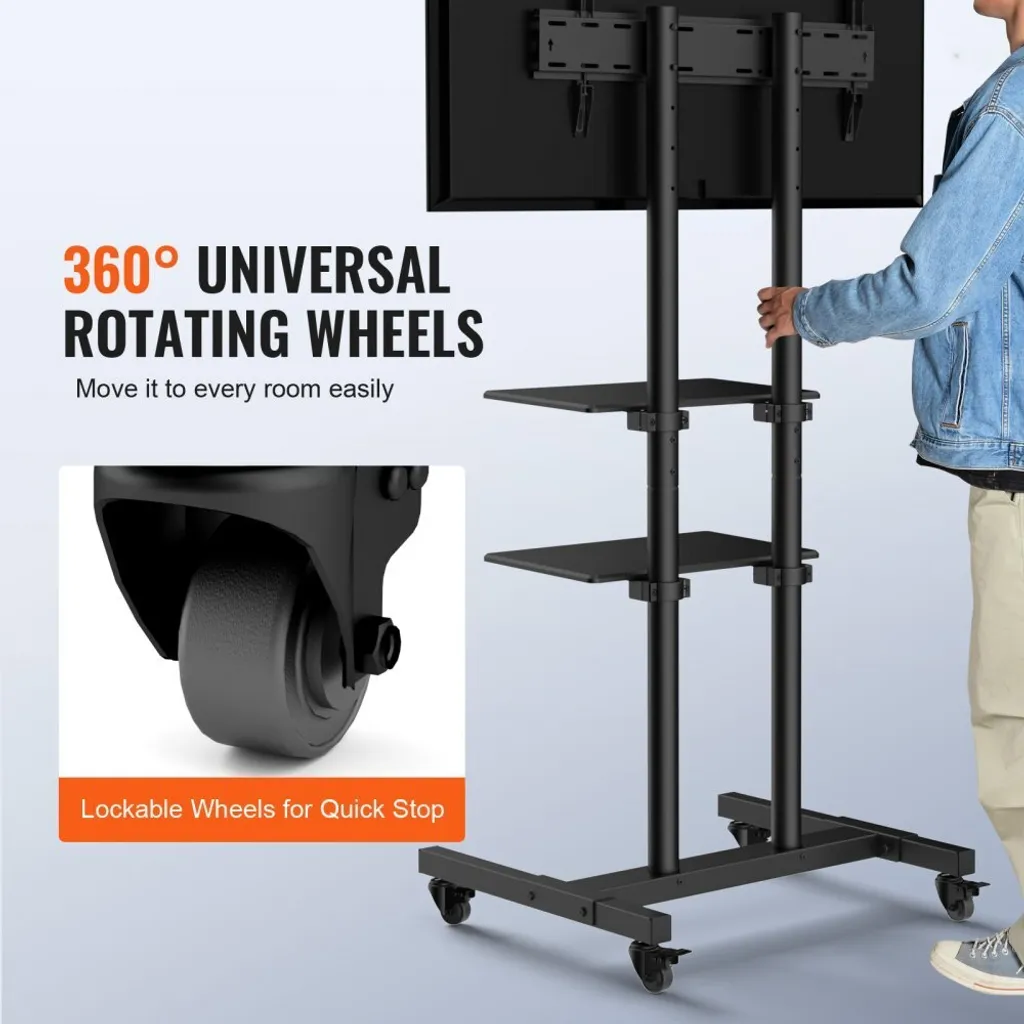 Support TV mobile avec plateau réglable et roulettes multidirectionnelles - 4