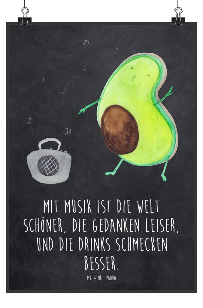 Mr. & Mrs. Panda Bild Avocado Tanzen DIN A2 - Kreidetafel - Geschenk, Singen, Drinks, Wandbild, drucke, kunstdruck poster, Musik, Urlaub, wanddeko,...
