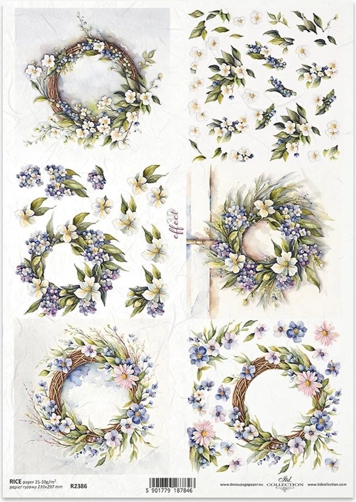 ITD Reispapier Decoupage Bastelpapier Serviettentechnik-R2386 Girlanden, violette Blumen
