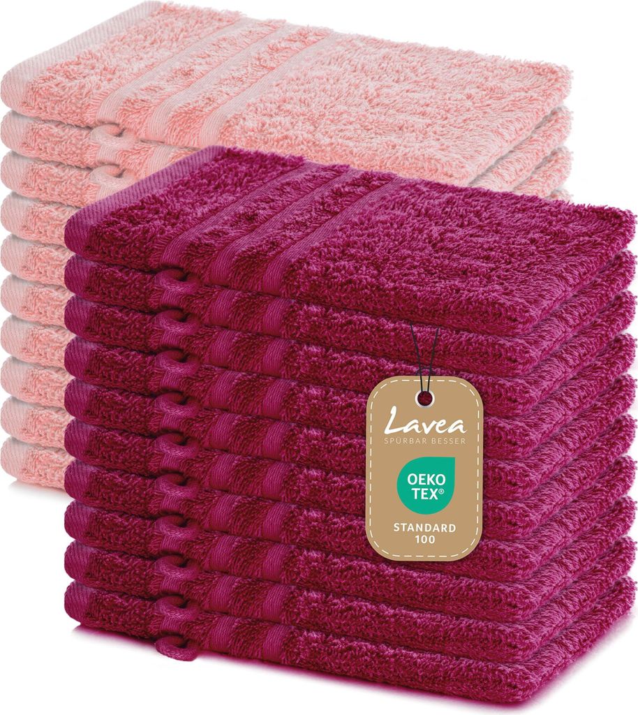 Lavea 20er Waschhandschuh Set Elena, 100% Baumwolle Frottee, Waschlappen saugstark & weich, für Körper und Gesicht, 60 °C, trocknergeeignet, B...