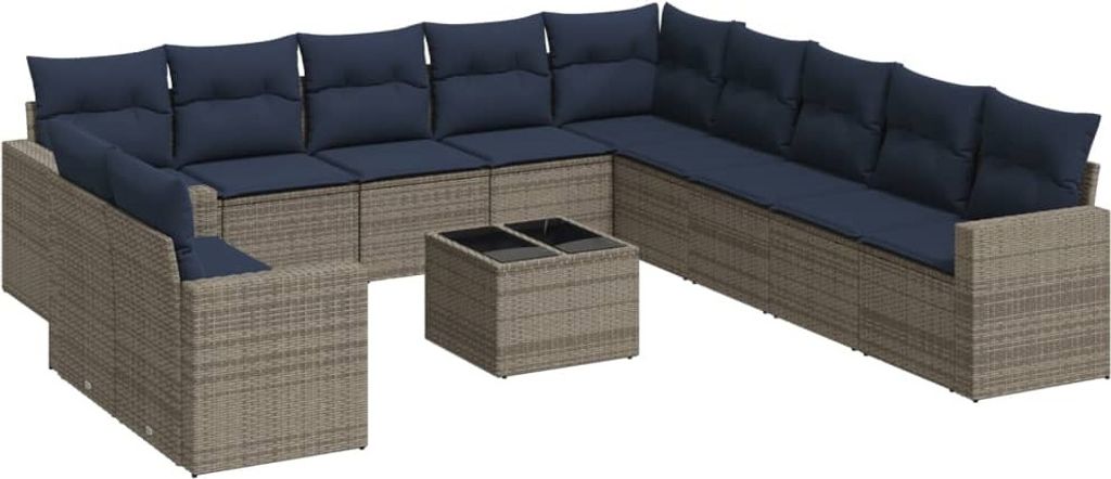 vidaXL 12-tlg. Garten-Sofagarnitur mit Kissen Grau Poly Rattan