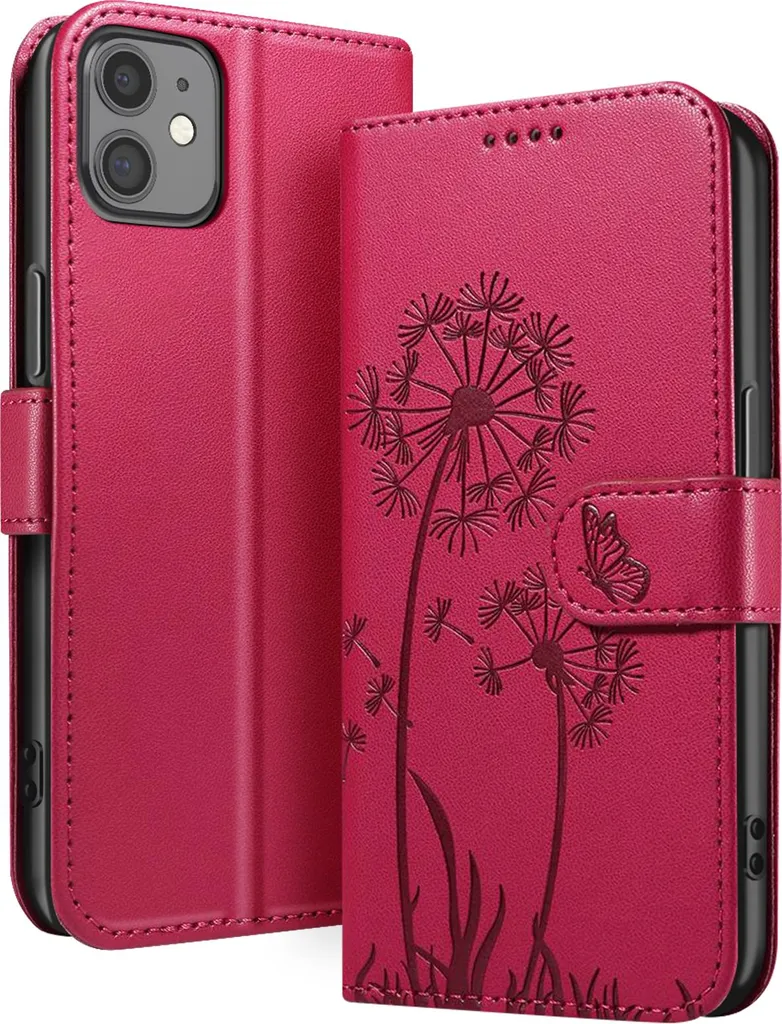 Zanaé, Custodia a portafoglio per iPhone 11 Premium Flowers Butterfly Soft Pattern, Rosso