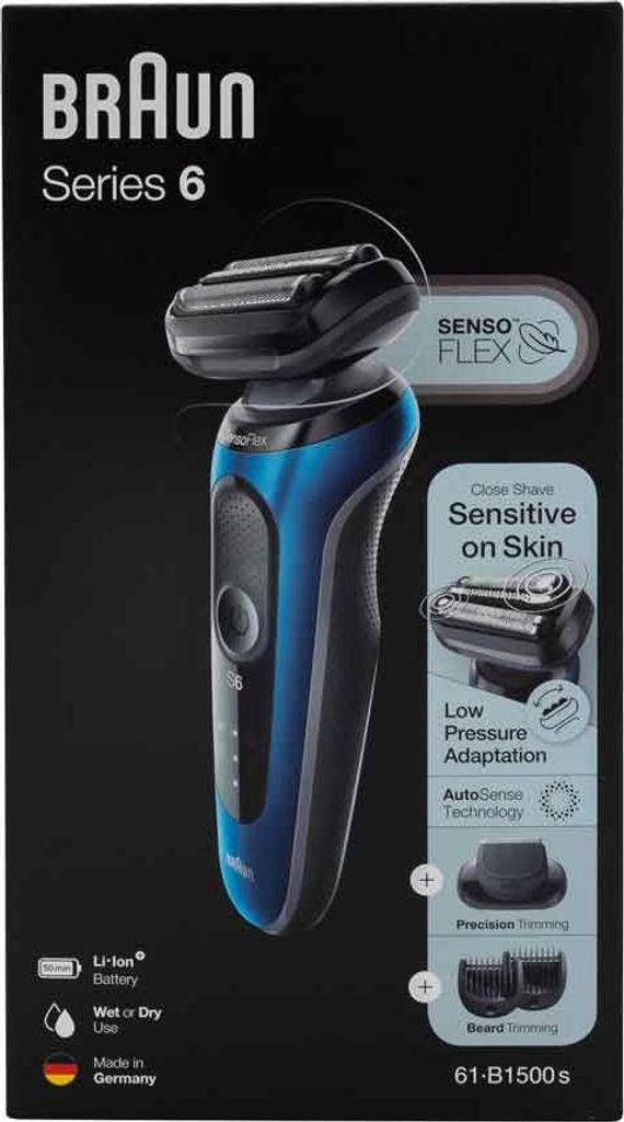 Braun Series 6 61-B1500s - Grattoir - Boutons - Bleu - LED Image du produit 