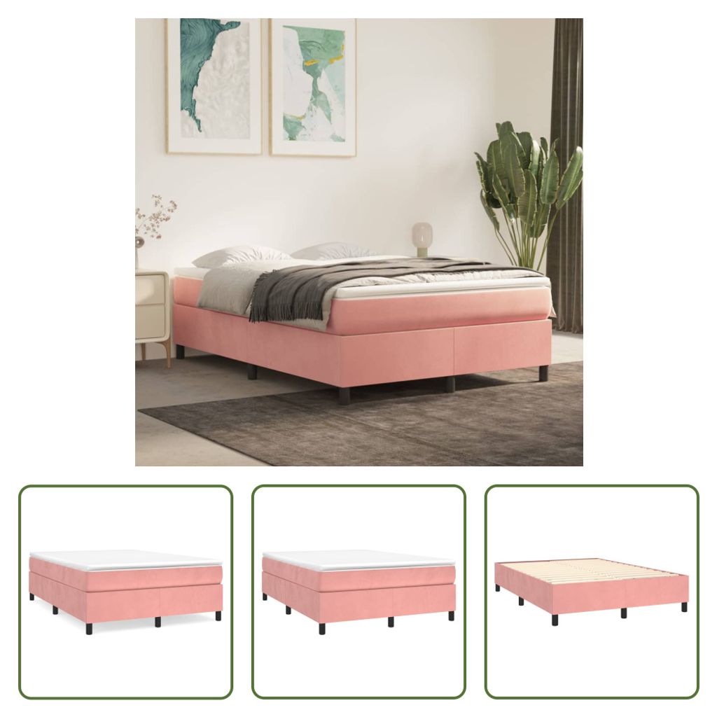 The Living Store Boxspringbett mit Matratze Rosa 140x190 cm Samt
