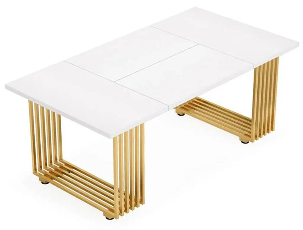 Table basse stable et spacieuse blanc or HOGA-J0094X pour grand séjour