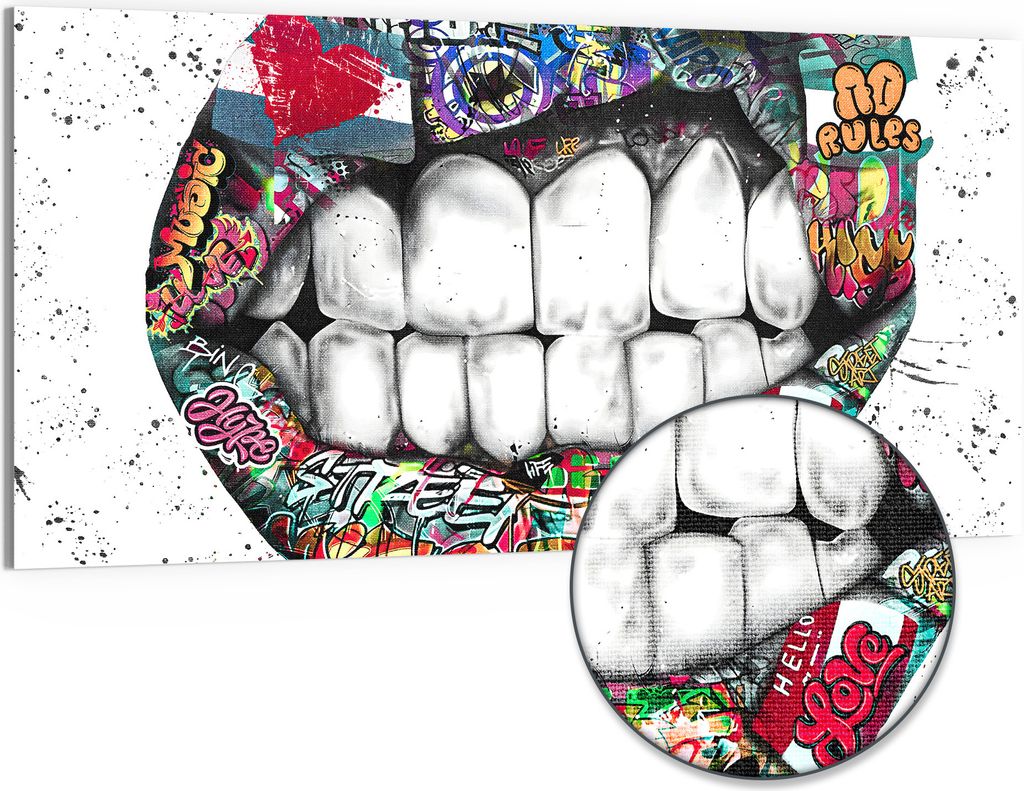 DEQOART Hybrid Leinwand Bild 100x50 cm 'Lächeln der Kunst' Wandbild Glas flach modern