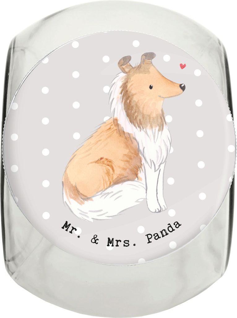 Mr. & Mrs. Panda Dose Langhaar Collie Lebensretter XL 2000ml - Grau Pastell - Geschenk, aufbewahrungsglas, Keksdose, Bonbonglas, Glasdose, Vorratsglas