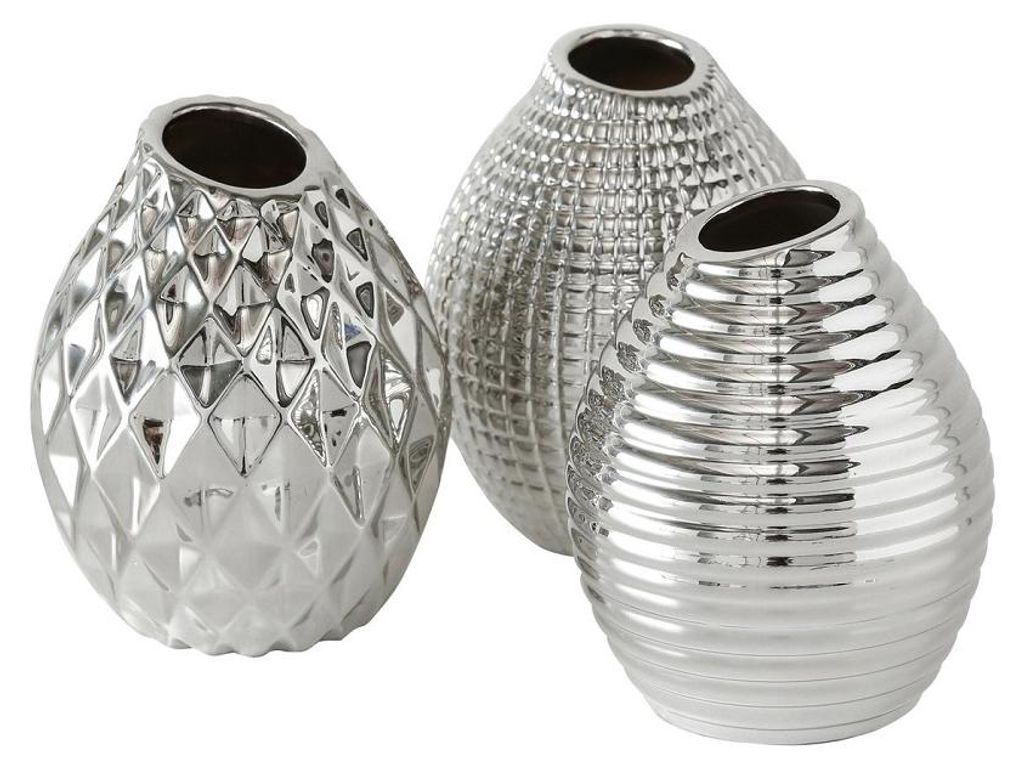 Vase Celly Keramik silber lasiert H.13 cm 3er Set