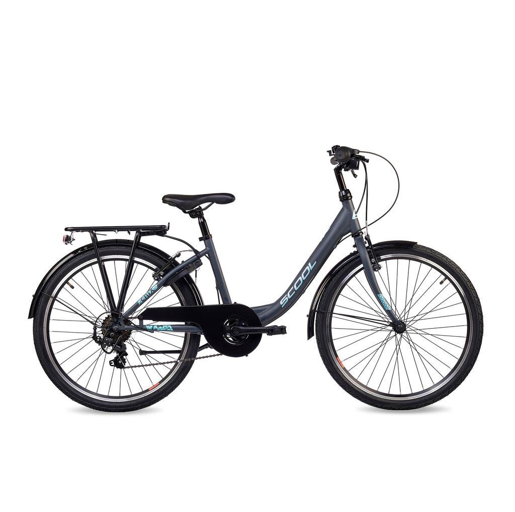 24 Zoll Kinderfahrrad, 6-Gang, Mädchenfahrrad, S’COOL chiX, ab 7–11 Jahre, 130–145 cm, Dunkelgrau/Türkis