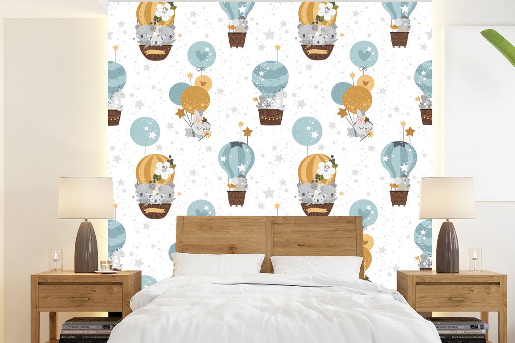 MuchoWow Fototapete für Wohnzimmer oder Schlafzimmer Wandtapete Vinyl Motivtapete Jungen - Muster - Luftballon - Kinder - 200x220 cm - Vinyltapeten