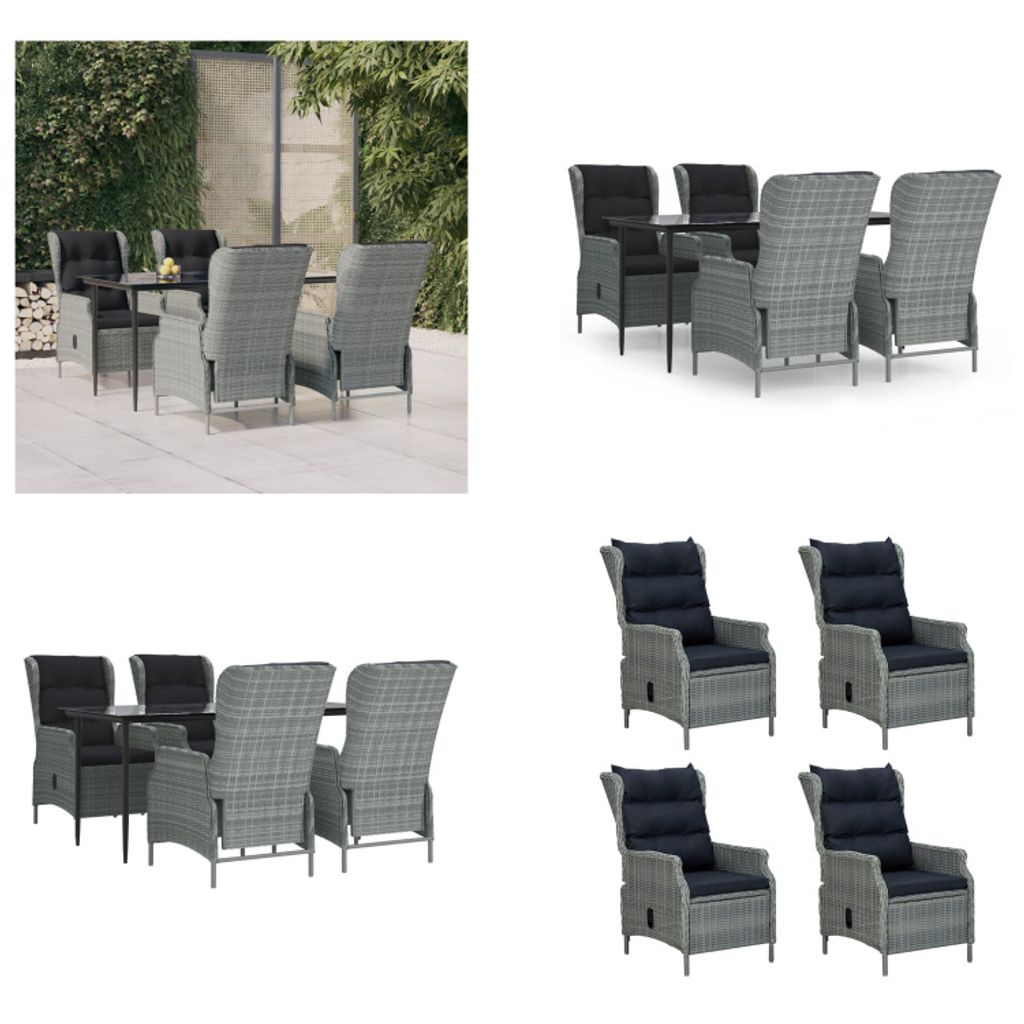 vidaXL 5 tlg. Garten Essgruppe Hellgrau Poly Rattan - Garten Essgruppe - Garten Essgruppen - Outdoor Essgruppe - Garten Essgarnitur