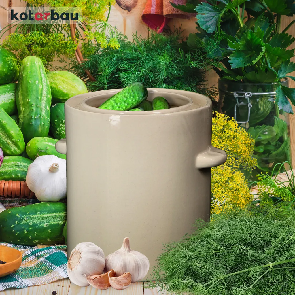 KOTARBAU® Pentola per la fermentazione dei crauti Pentola per crauti da 5 litri in argilla con coperchio Pentola in gres Barile per la fermentazione dei cetrioli Pentola in gres per il rum Pentola per il decapaggio Pentola in pietra Contenitore per kimchi Pentola in gres ceramico - 4
