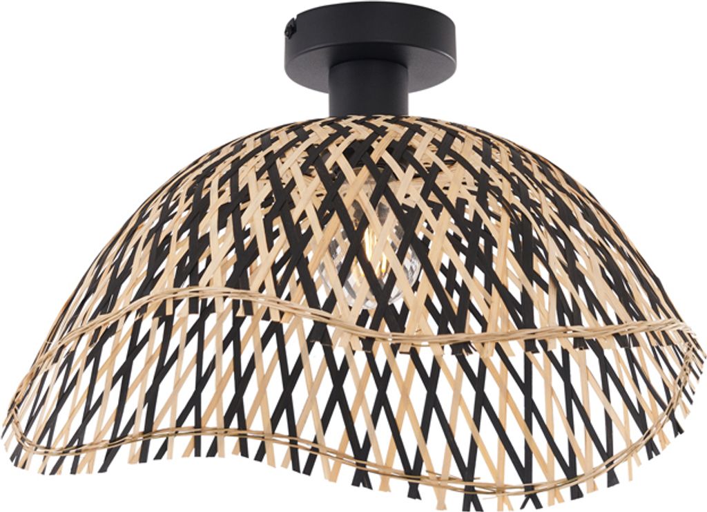 QAZQA - Art Deco Art-Deco-Deckenleuchte I Deckenlampe I Lampe I Leuchte schwarz Bambus 40cm - Alka I Wohnzimmer I Schlafzimmer - Metall Rund - LED ...