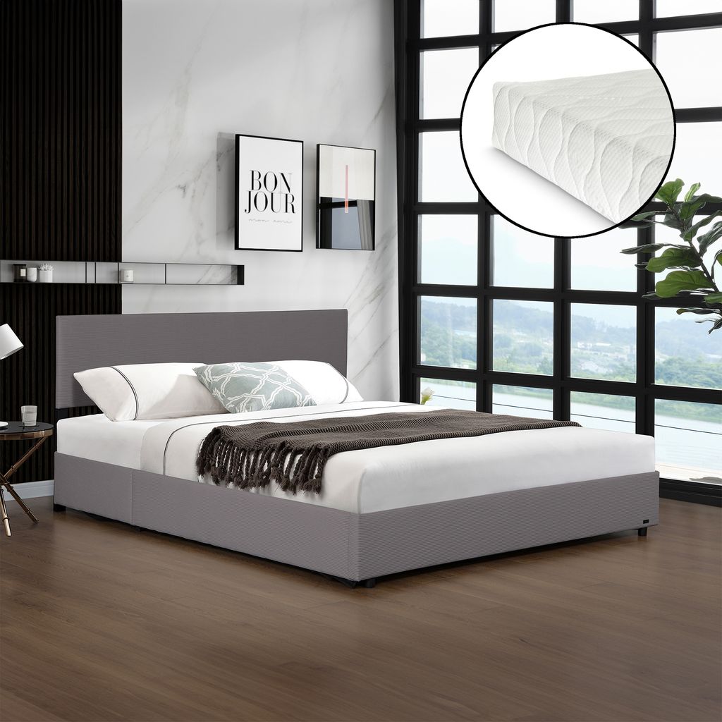Polsterbett 'Juva' Doppelbett mit Matratze Bettkasten und Produktbild 