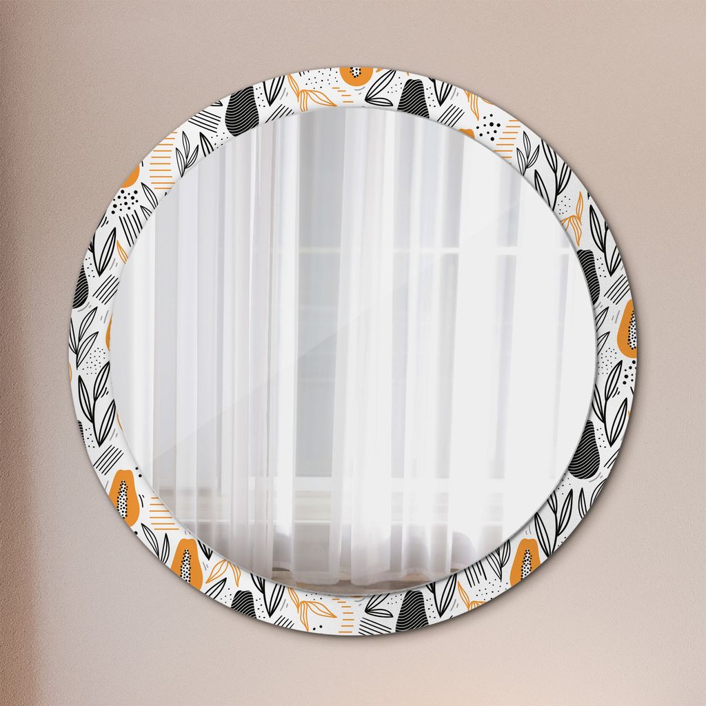 Ø100cm Spiegel - Glasrahmen mit Aufdruck - Wandspiegel Schlafzimmer - Papaya Muster