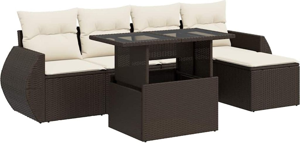 vidaXL 6-tlg. Garten-Sofagarnitur mit Kissen Braun Poly Rattan