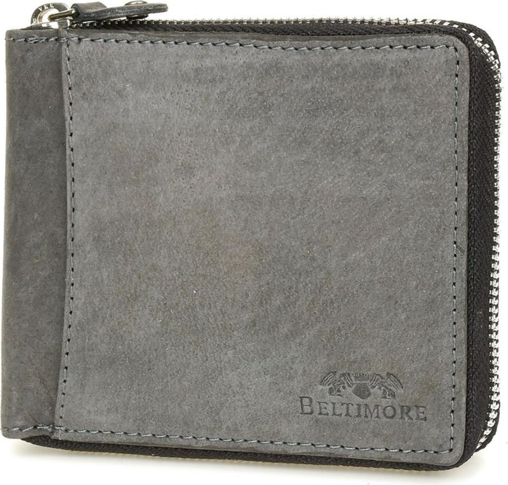 Vintage-Geldbörse für Herren aus Leder, geräumig, mit Reißverschluss, grau, RFID-geschützt