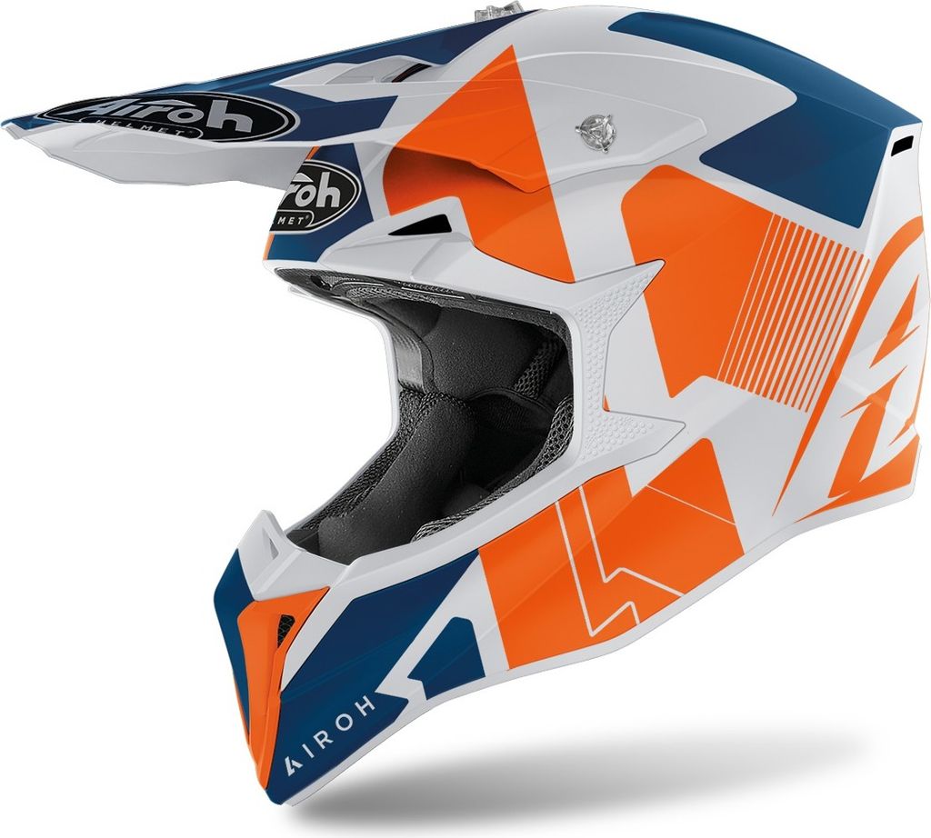 Crosshelm Schutzhelm Motorradhelm AIROH Wraap Raze Weiß Orange Blau Größe XS